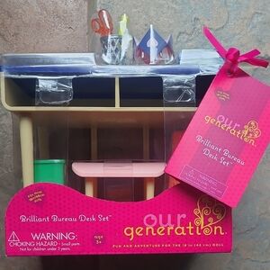 New in box! Our Generation Brilliant Bureau School Desk Set with accessories